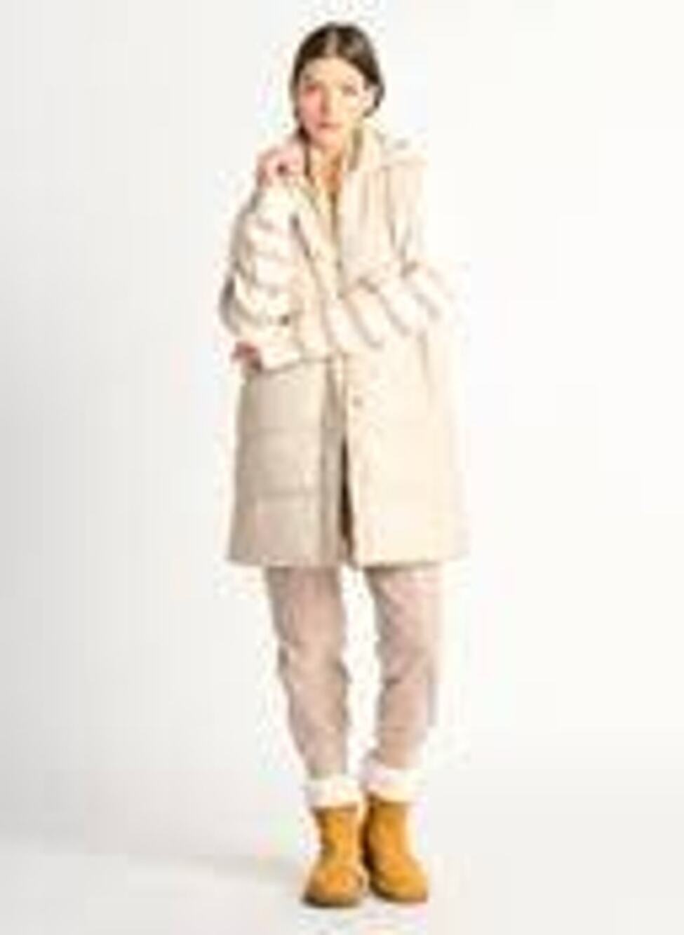 Dex Long Puffer Hooded Vest Quilted Ivory Cream Pockets Women’s Size XL